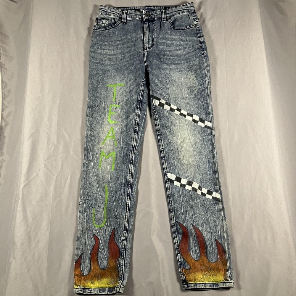Buffalo David Bitton Jeans Boys 18 Multicolor Ash-X Skinny Flames Racing Ombre‎